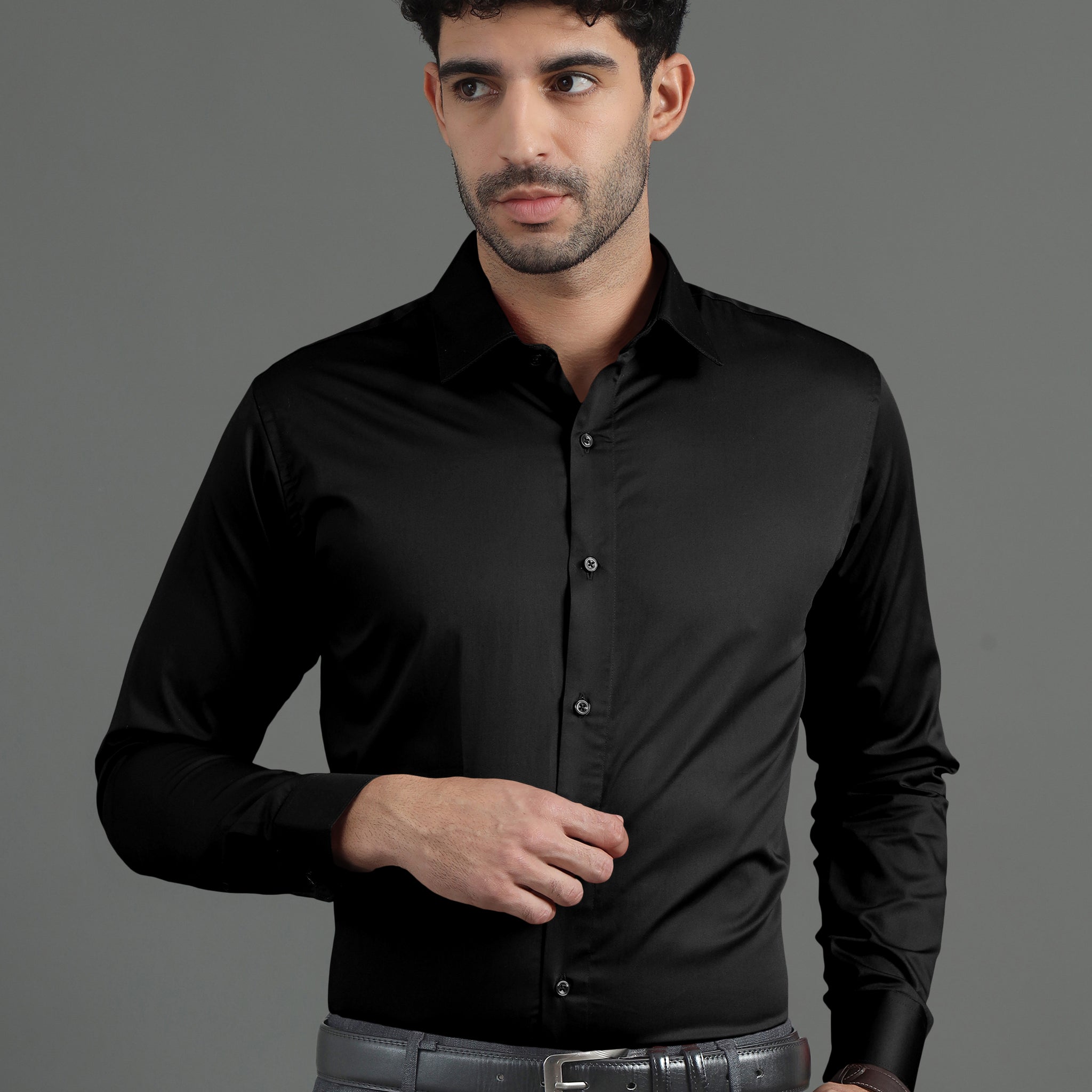 Black Subtle Sheen Super Soft Premium Satin Cotton Shirt