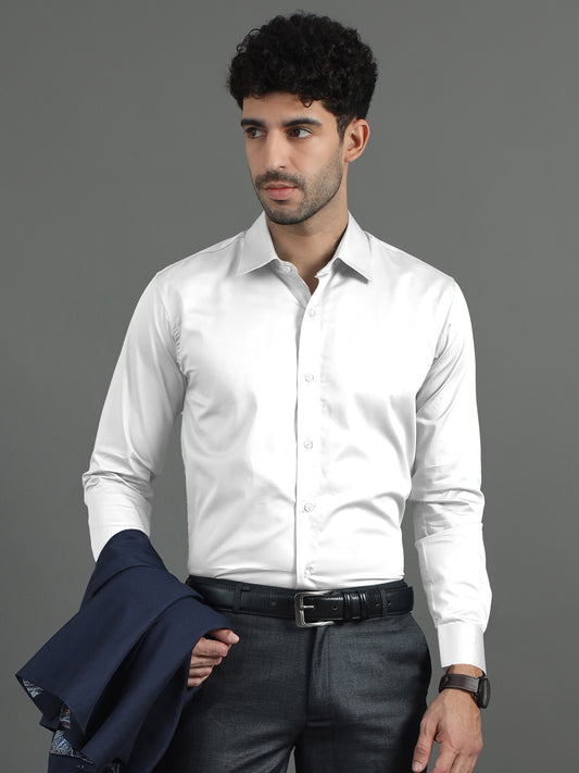 White Subtle Sheen Super Soft Premium Satin Cotton Shirt